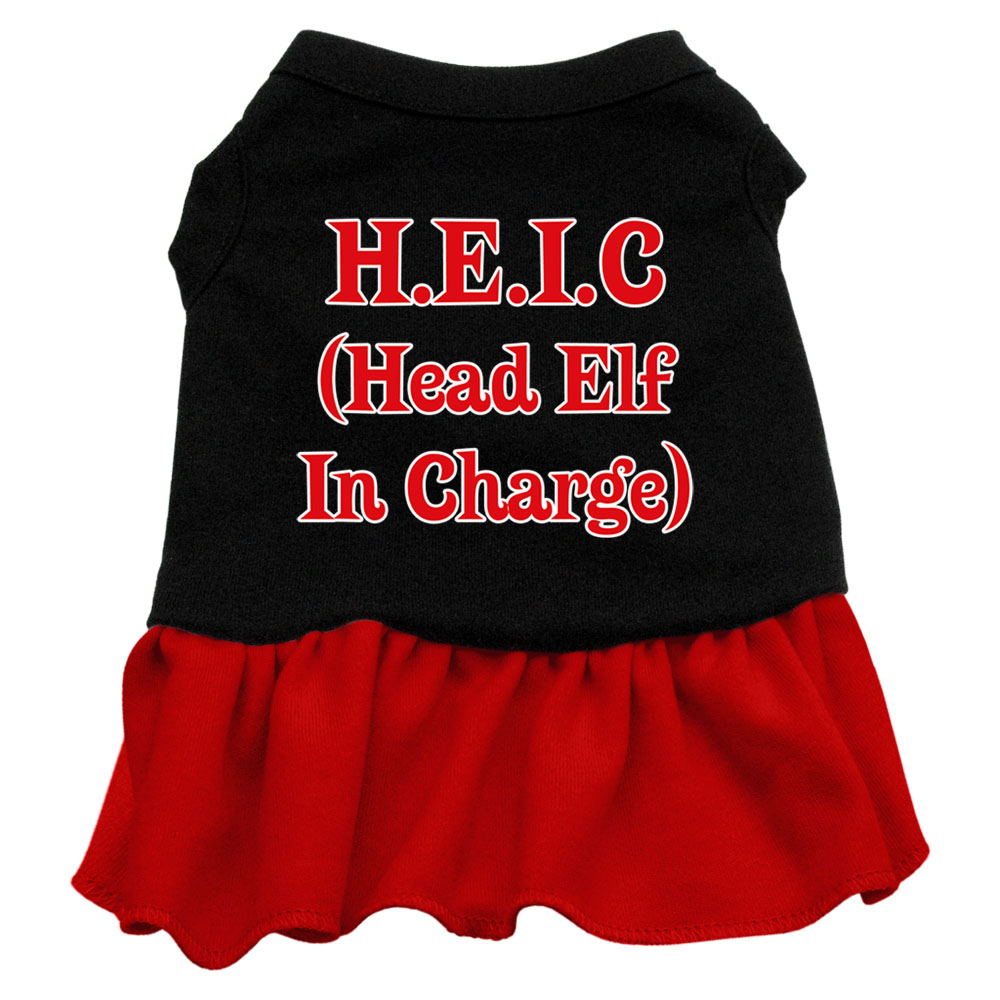 Head Elf in Charge Screen Print Dress Black with Red XXXL
